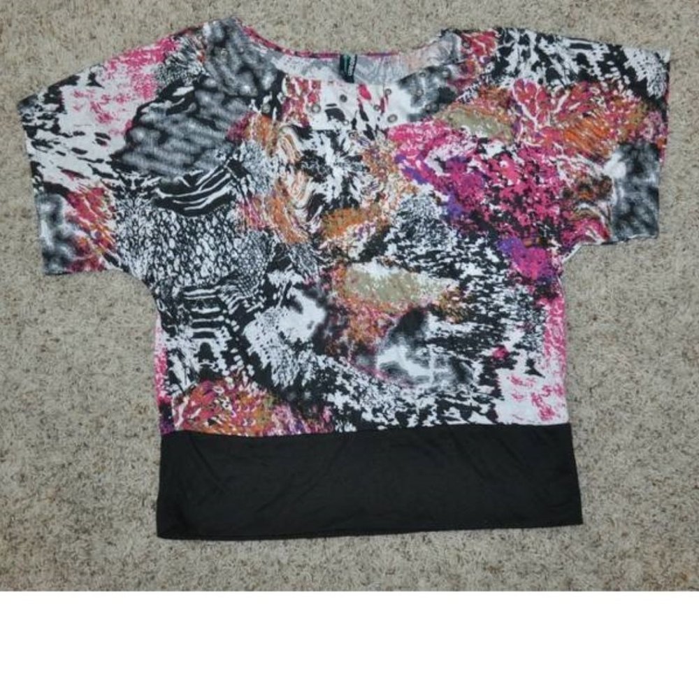Weavers Shirt XL Multi Water Color Short Sleeve Banded Hem Lightweight Teen Girl